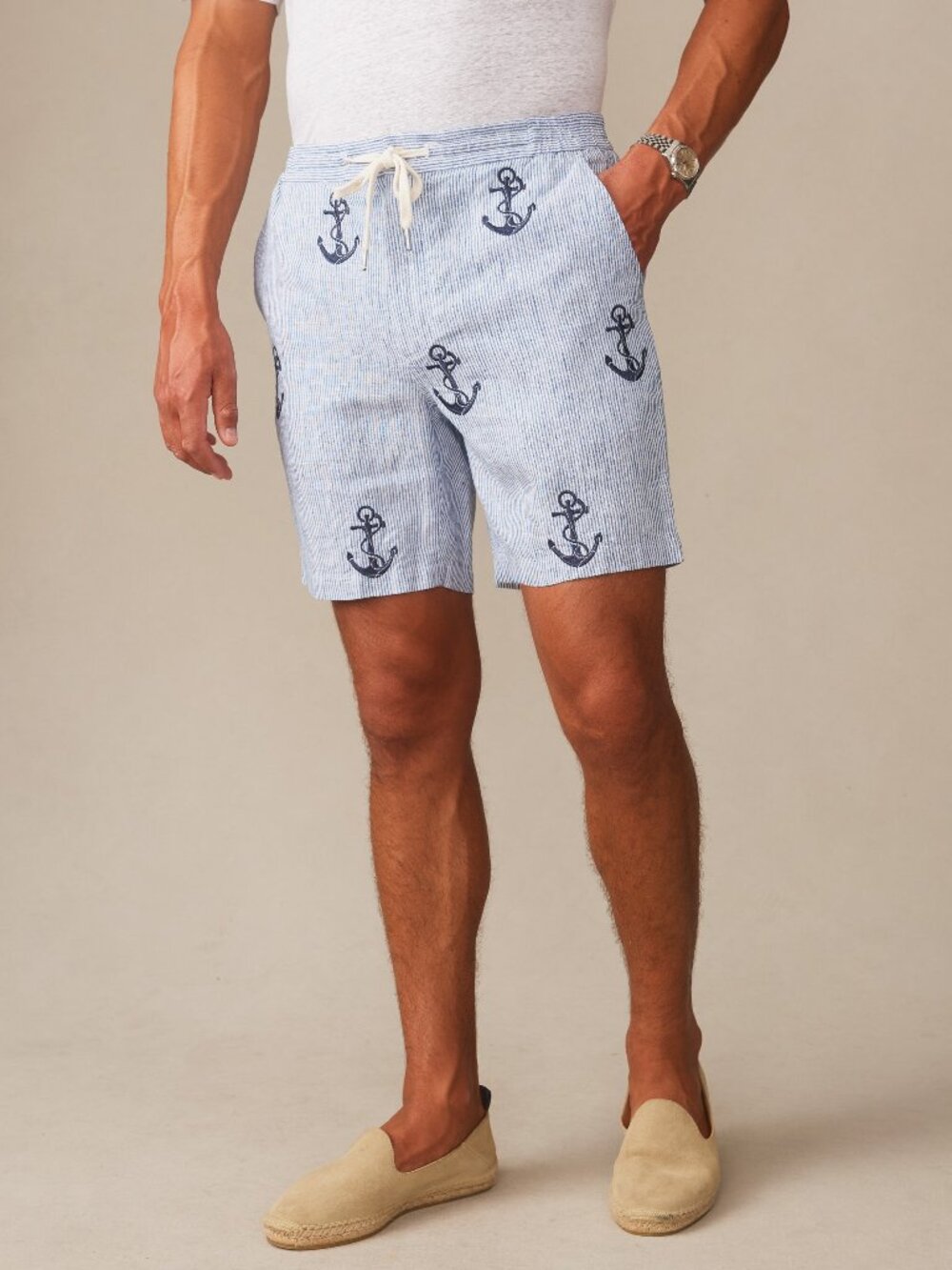 J McLaughlin Newport Linen Shorts in Anchor - Blue/White NEW